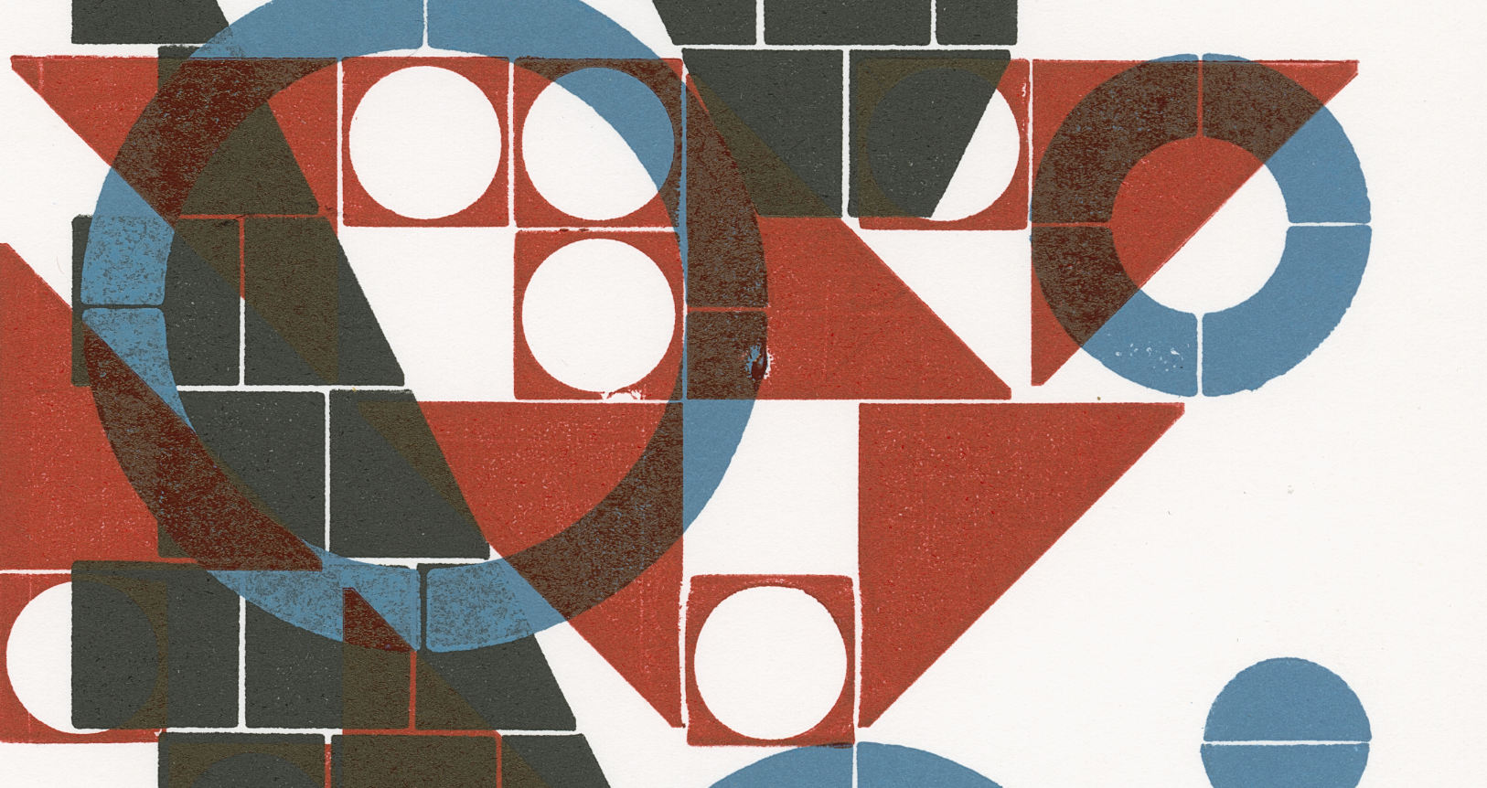 Abstract print in red, blue and black